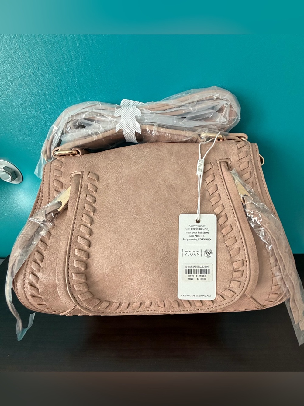 Urban Expressions Blush Pink Woven-Trim Shoulder Bag